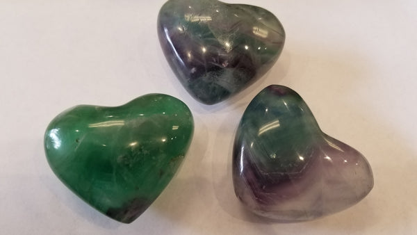 Rainbow and Green Flourite Heart Carving 3 Inch Size Various Colors