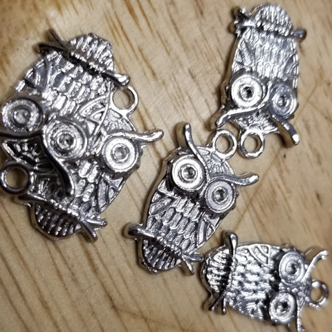 Brass silver finish Owl 1 inch Charm