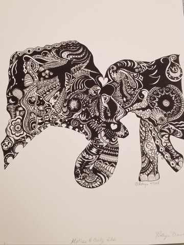 Danksy Art 11x14 Matte Mother & Baby Elephant Gidee