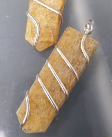 Yellow Calcite Silver Wire Wrapped Dagger Pendant