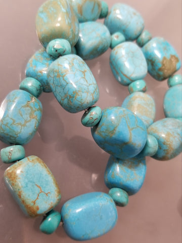 Natural Large Bead Turquoise Stretch Bracelet