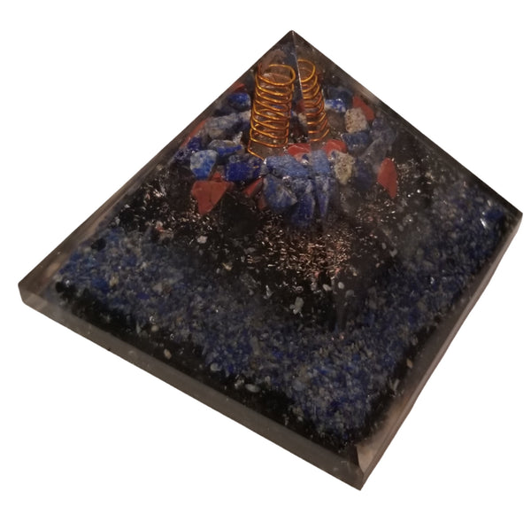 Lapis, Obsidian, & Copper Orgone Pyramid | 3.5 inch