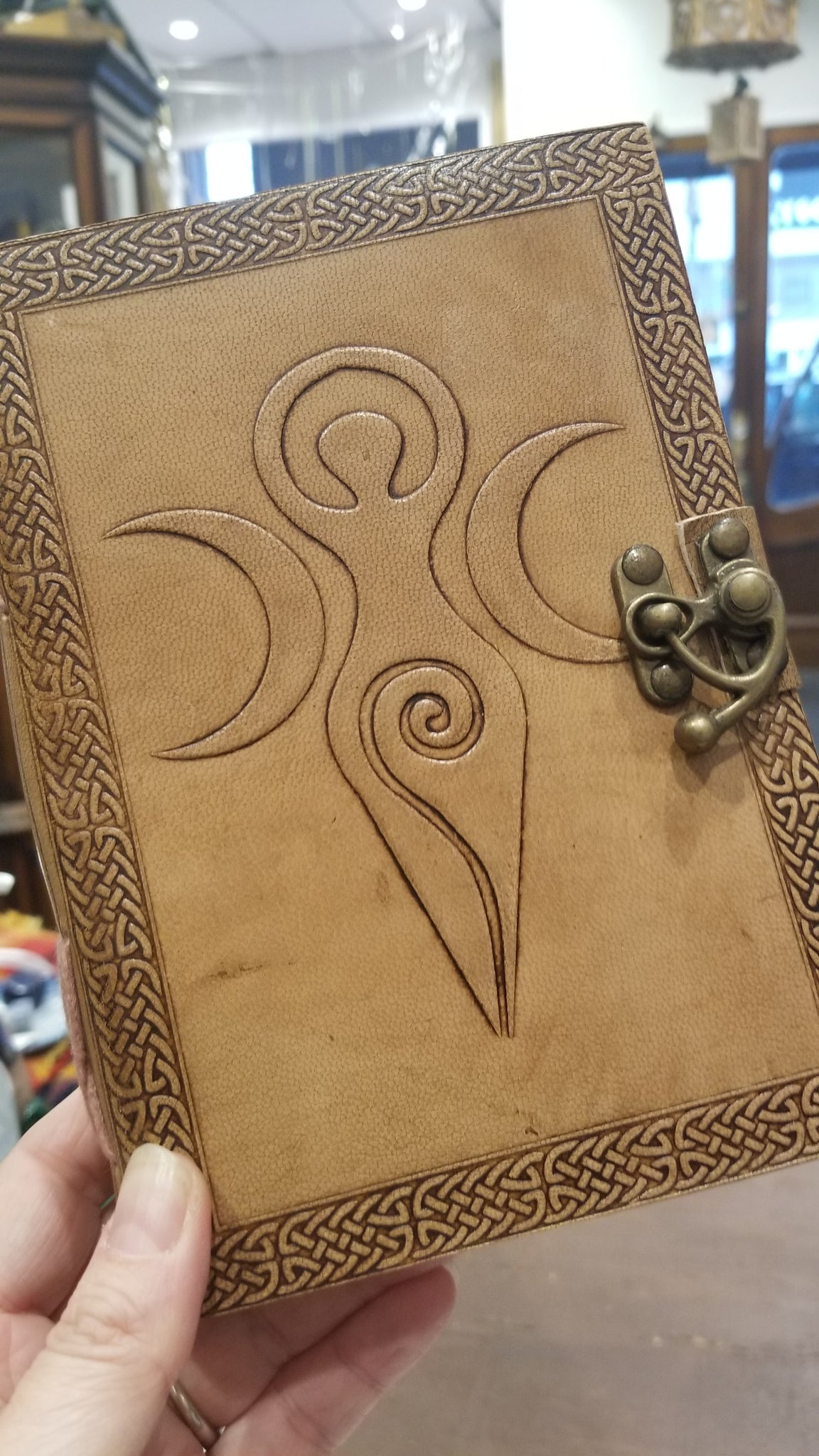 Triple moon goddess leather bound clasped journal