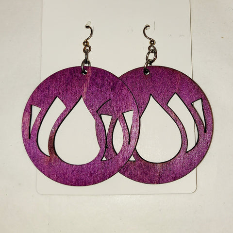 Purple Lotus Round Wood Earrings