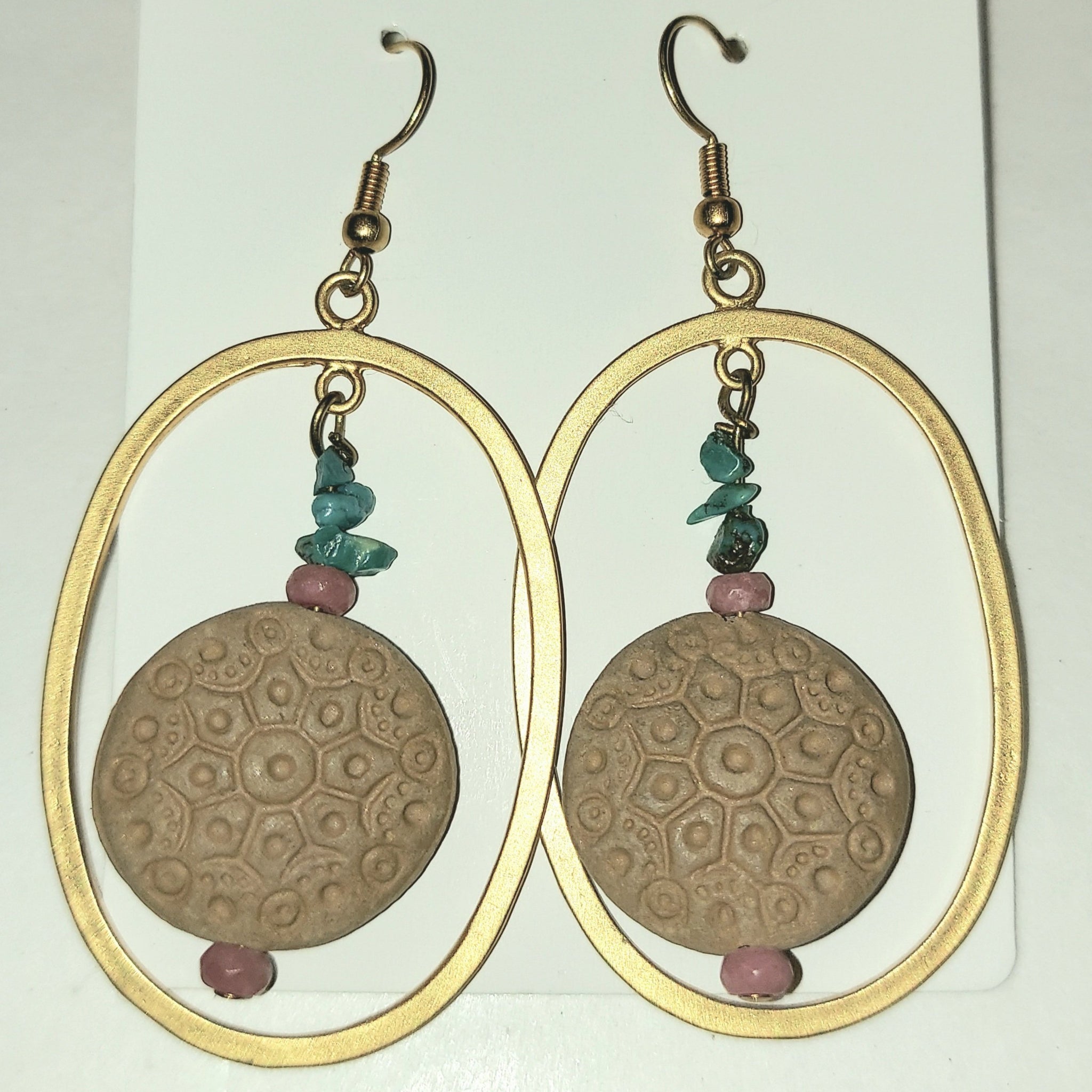 Turquoise and Rhodonite Diffuser Gold Earrings