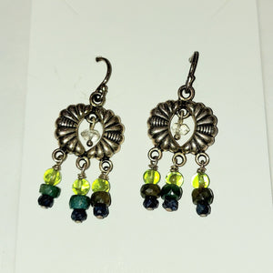 Sterling Silver, Peirdot, Emerald, Sapphire Drop Earrings