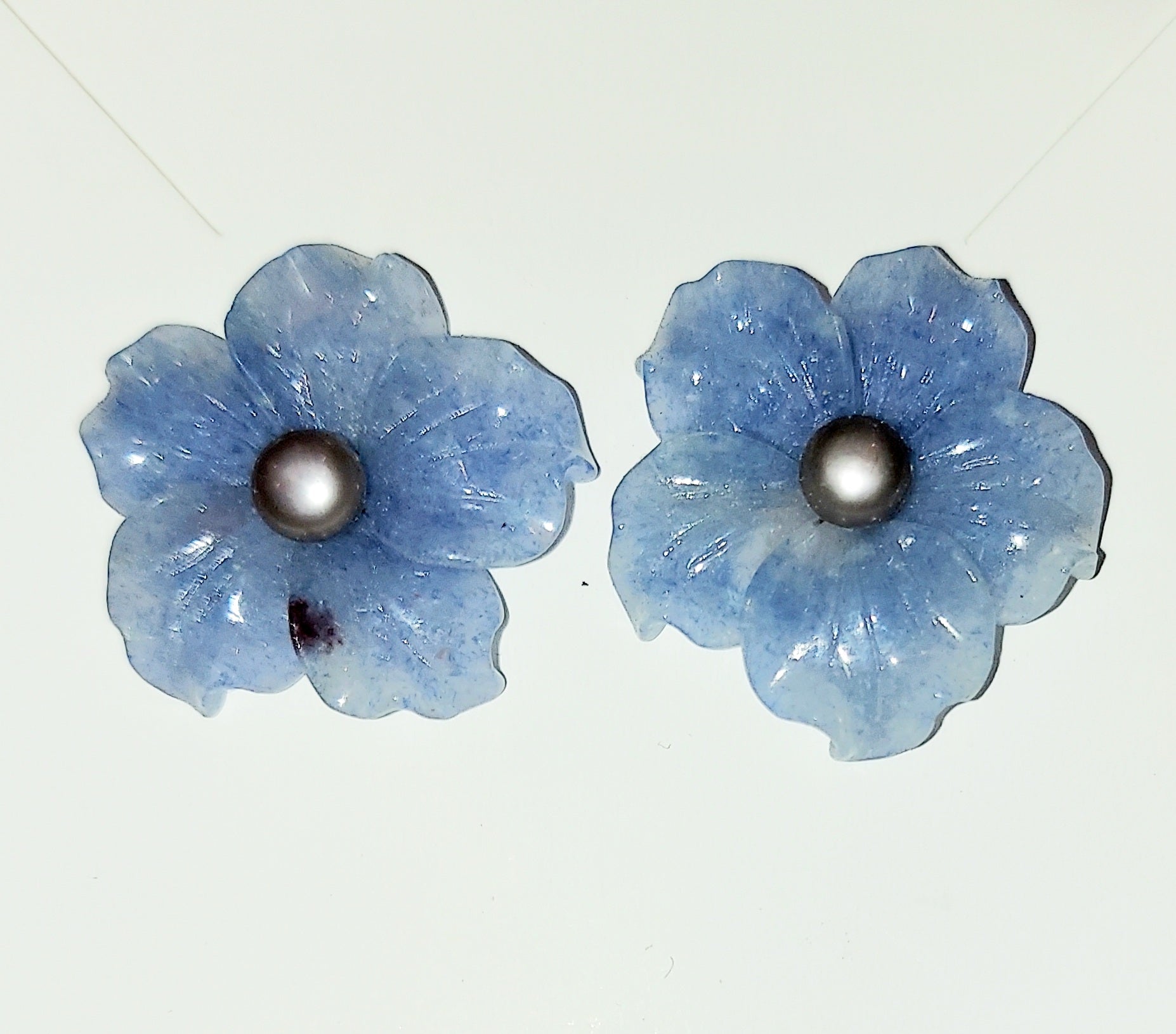 Blue Chalcedony Silver Flower Post Earrings