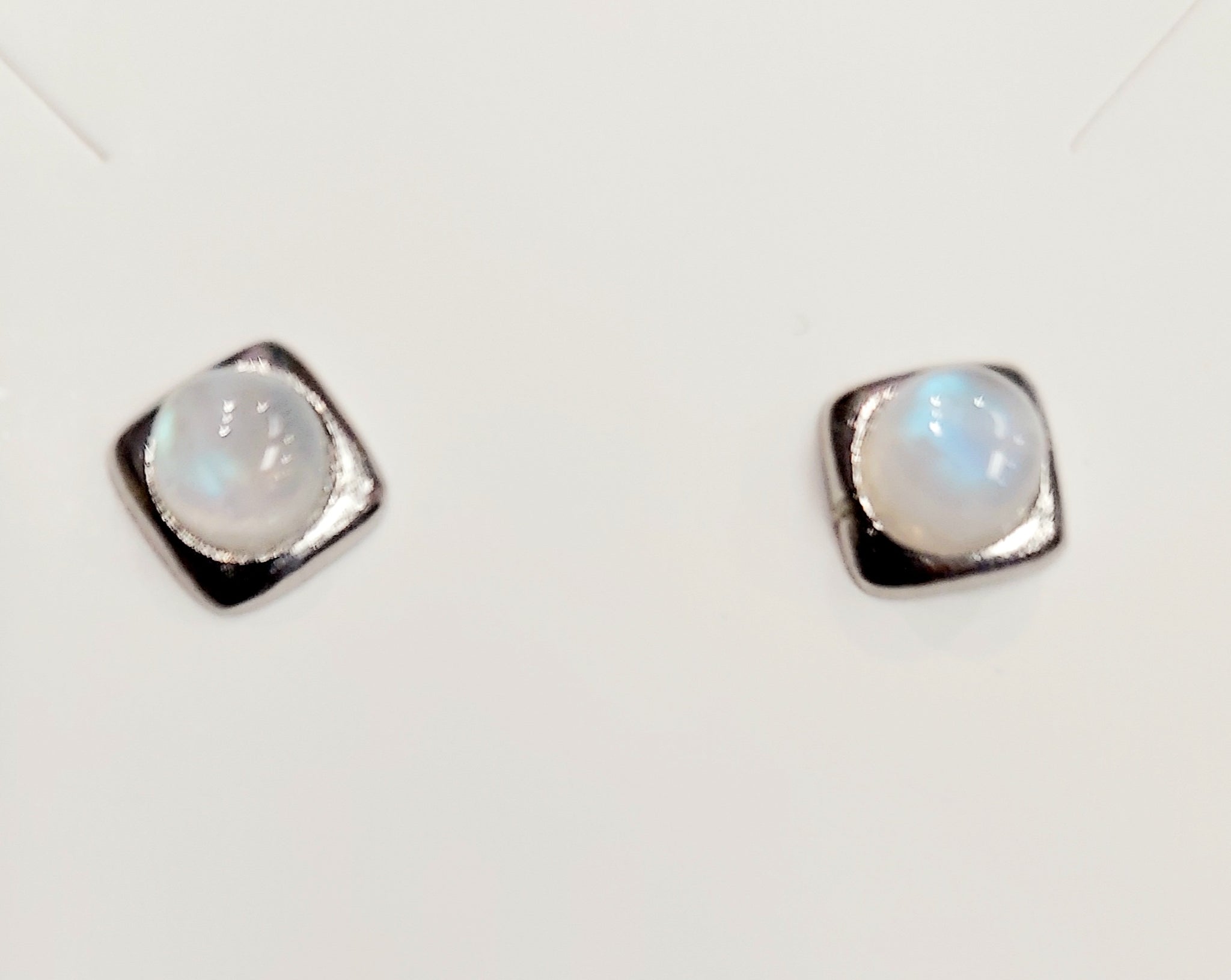 Moonstone Silver Square Back Round Earrings