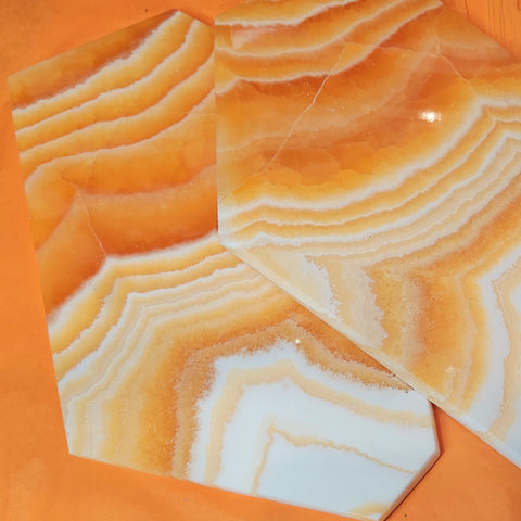 Orange Calcite Beveled Polished Slab