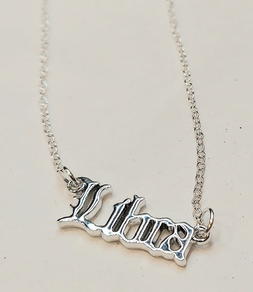 Nameplate Calligraphy Style Zodiac Silver Necklace