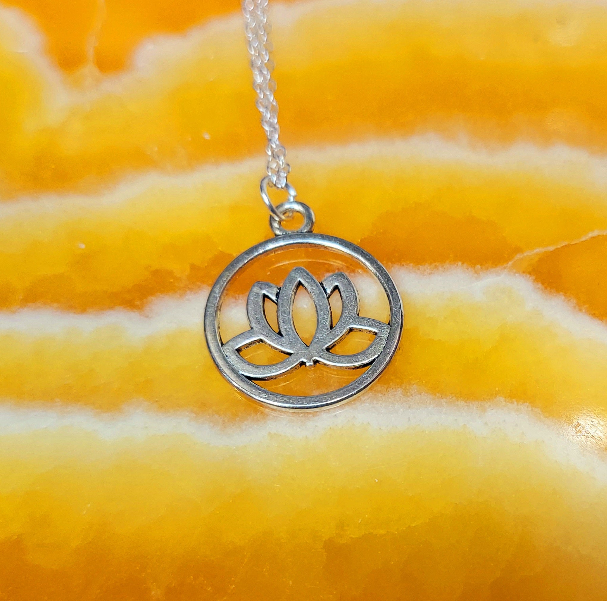 Lotus in Circle Silver Finish Necklace
