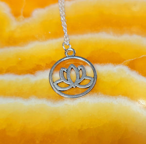 Lotus in Circle Silver Finish Necklace