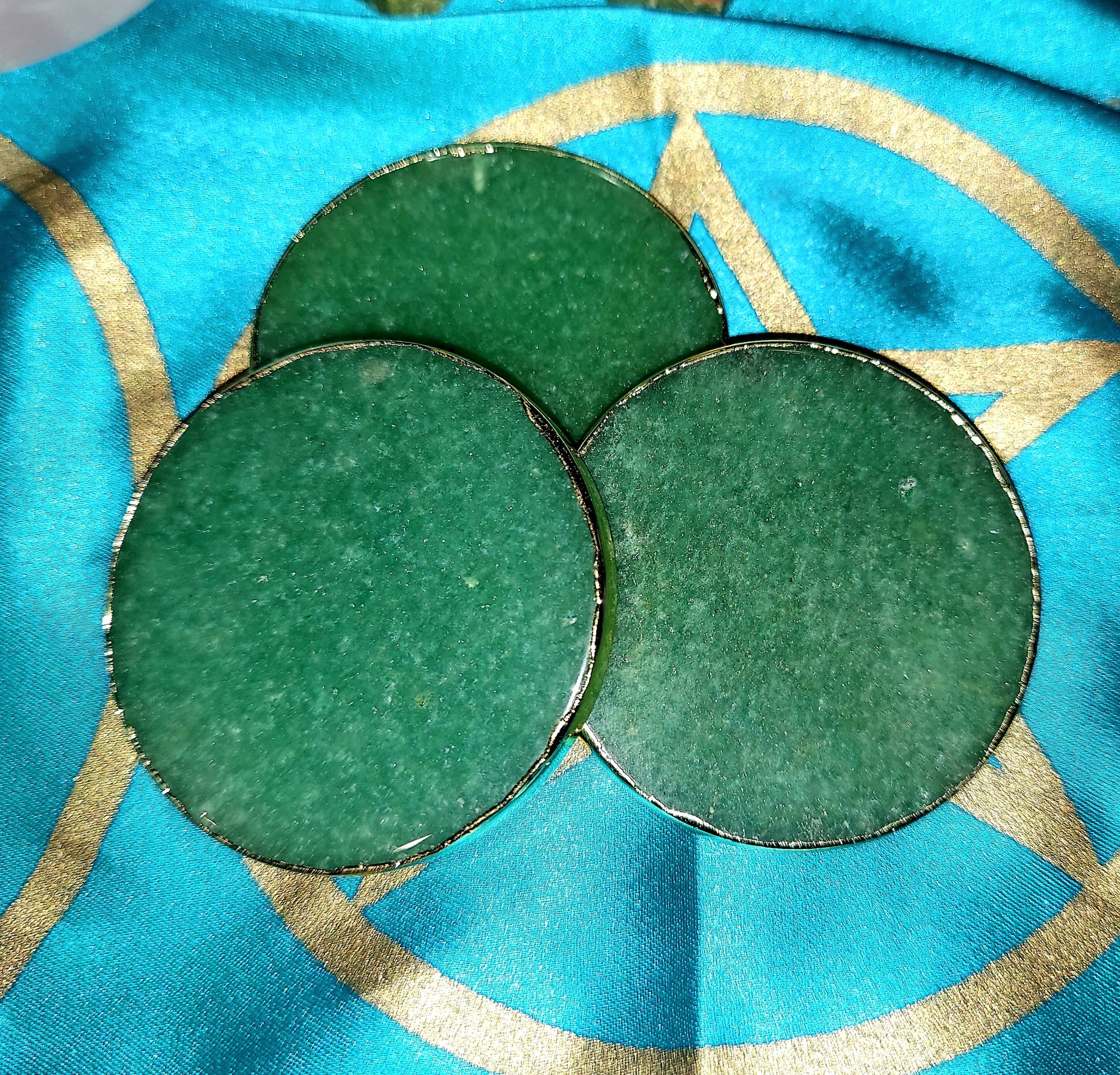 Green Aventurine Round Gold Edge Shape Coaster 2inch