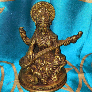 Tara Playing Guitar Brass Statue -  5 Inch