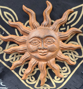 Smiling Sun Rust Color Cast Outdoor Hanging Art Piece