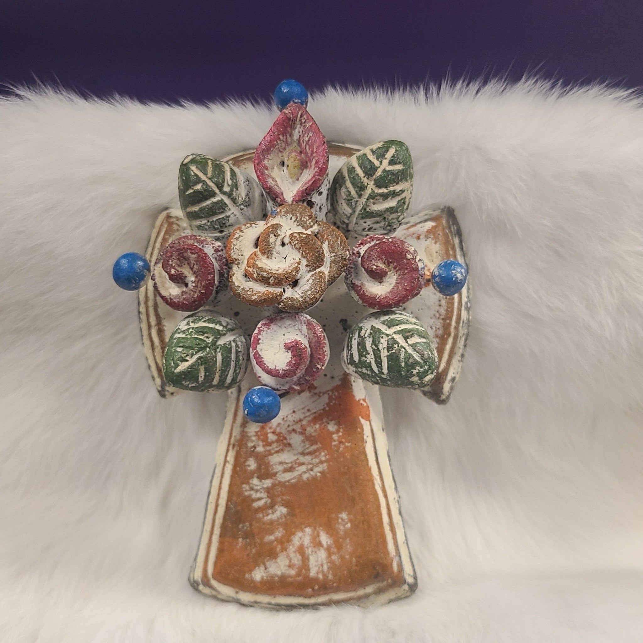 Terra Cotta Floral Bouquet Handpainted Cross