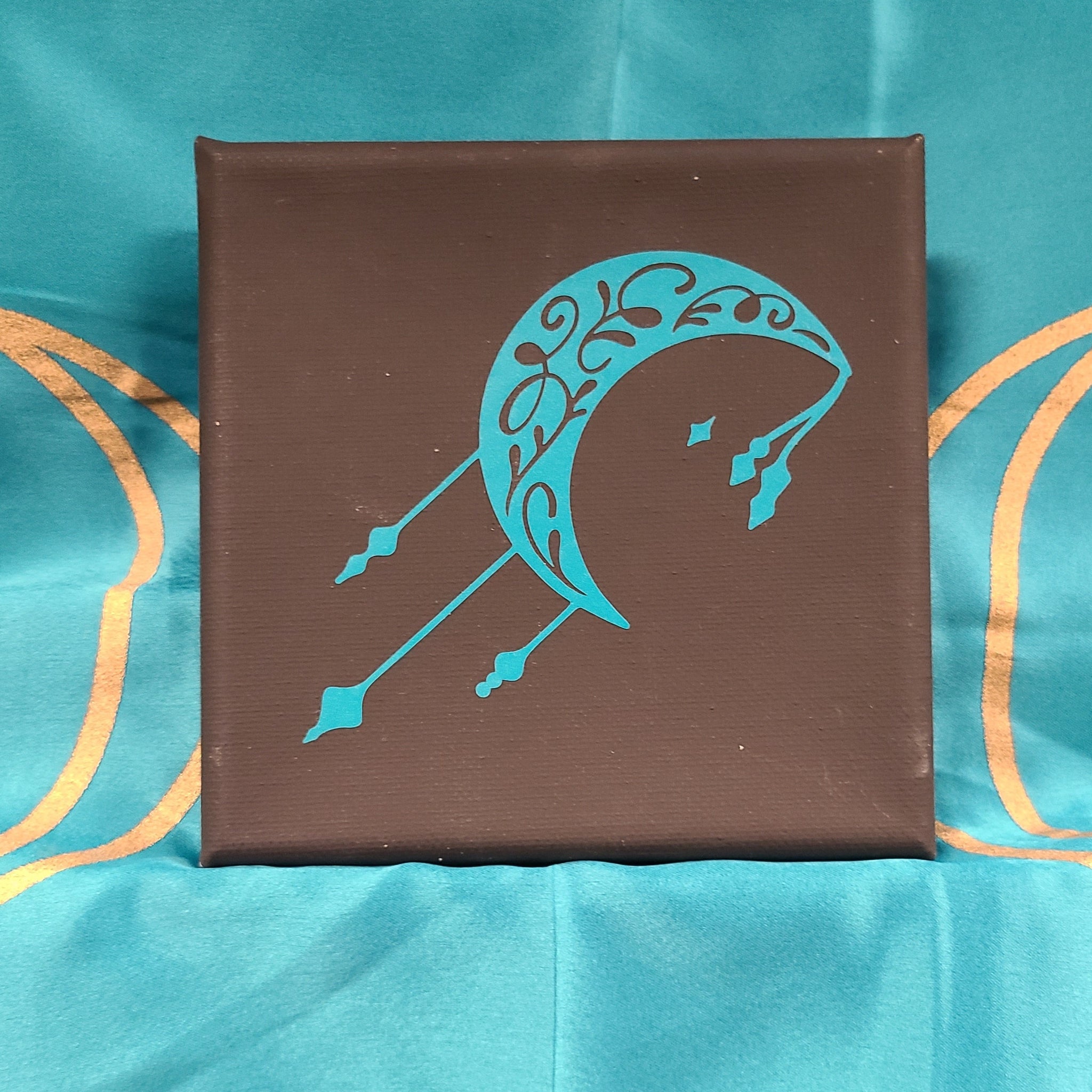 Lunar Love Moon Print in Teal on Black Canvas