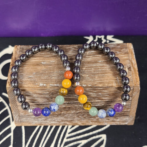 Chakra Hematite Bracelet Stackable in Assorted Sizes