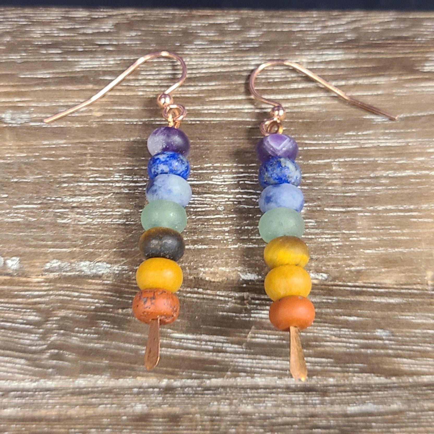 Chakra Rondelle Matte Finish Copper Earrings