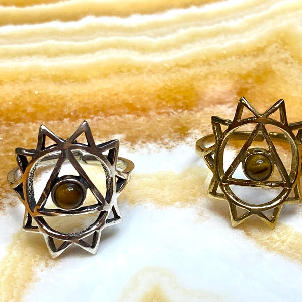 7 Chakra Symbol Adjustable Gemstone Ring Set