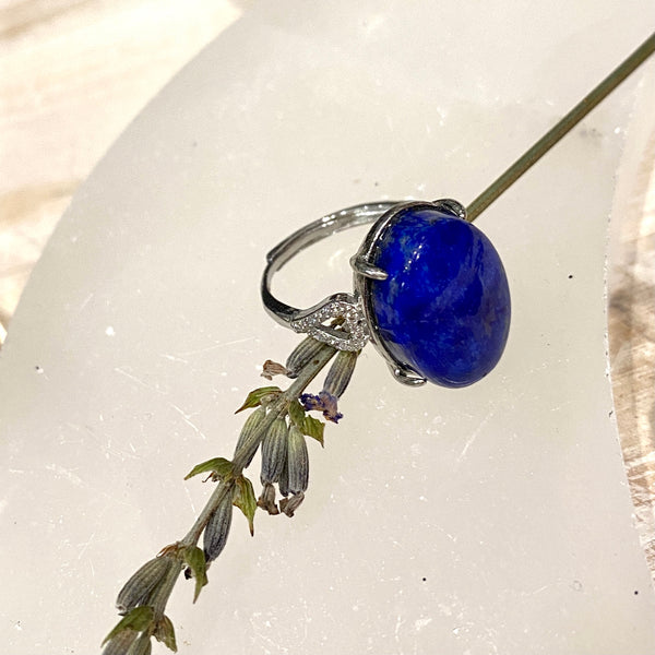 Lapis Lazuli Oval Cabochon Adjustable Silver RIng
