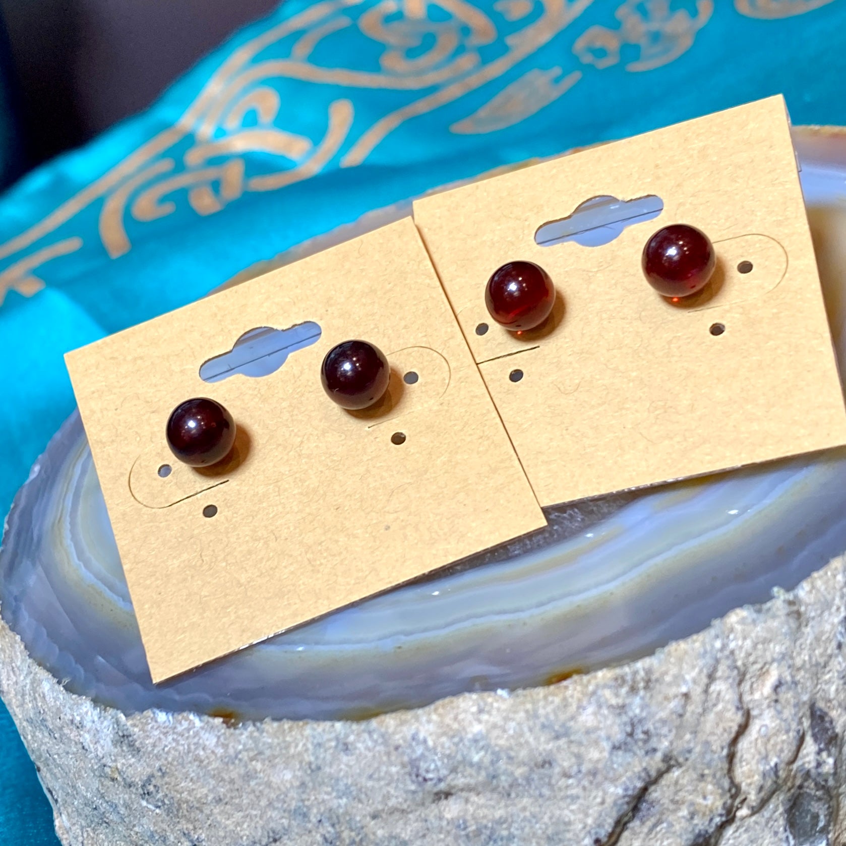 Blood Amber Round Post Earrings