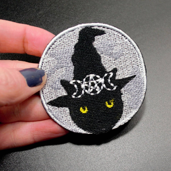 Triple Moon Kitty Black Cat Witch Iron On Patch