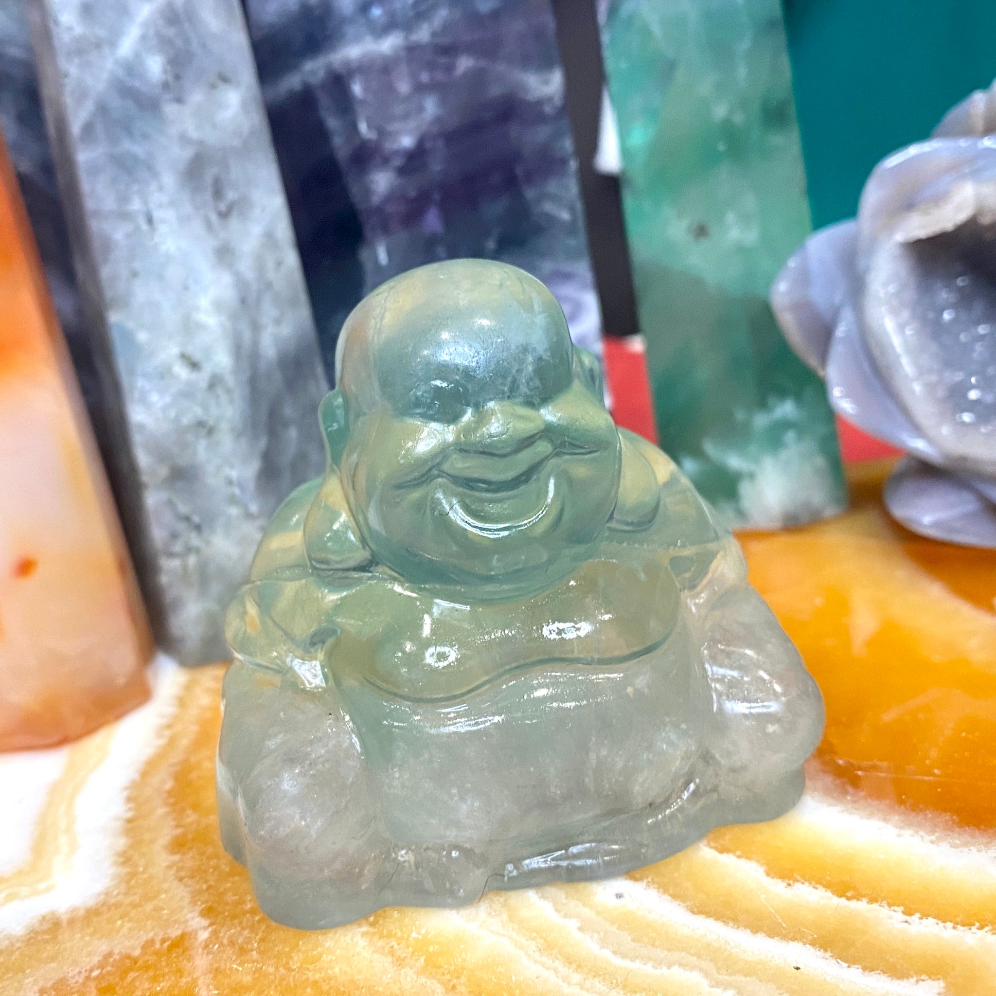 Gemstone Laughing buddha carving