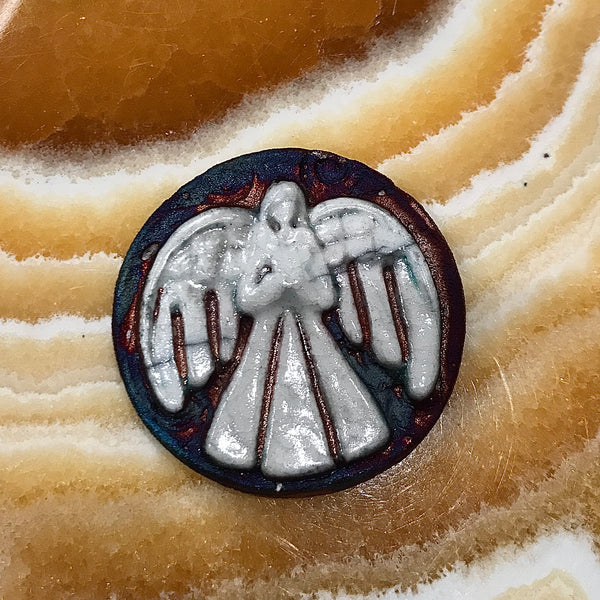 Angel - Raku Glazed 1.5 Inch Touch Stone Medallion