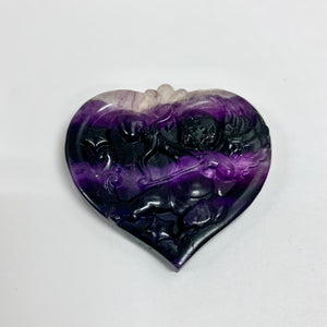Fluorite Purple Carved Cupid Heart