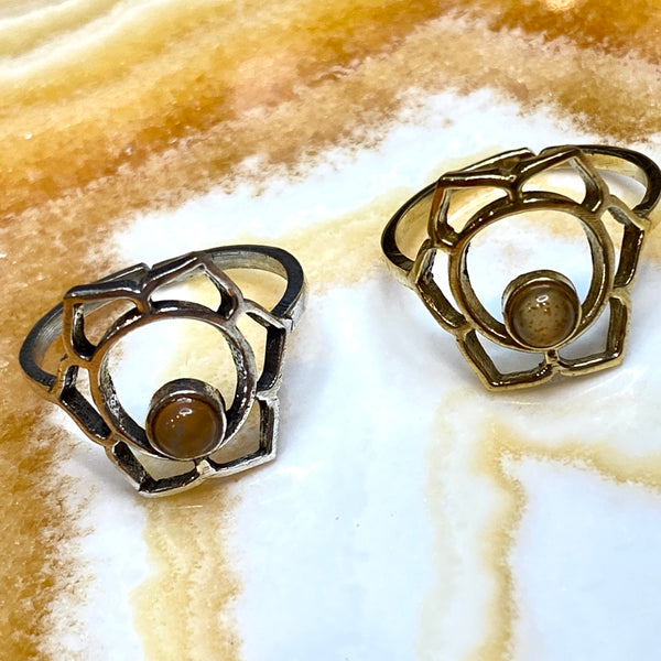 7 Chakra Symbol Adjustable Gemstone Ring Set
