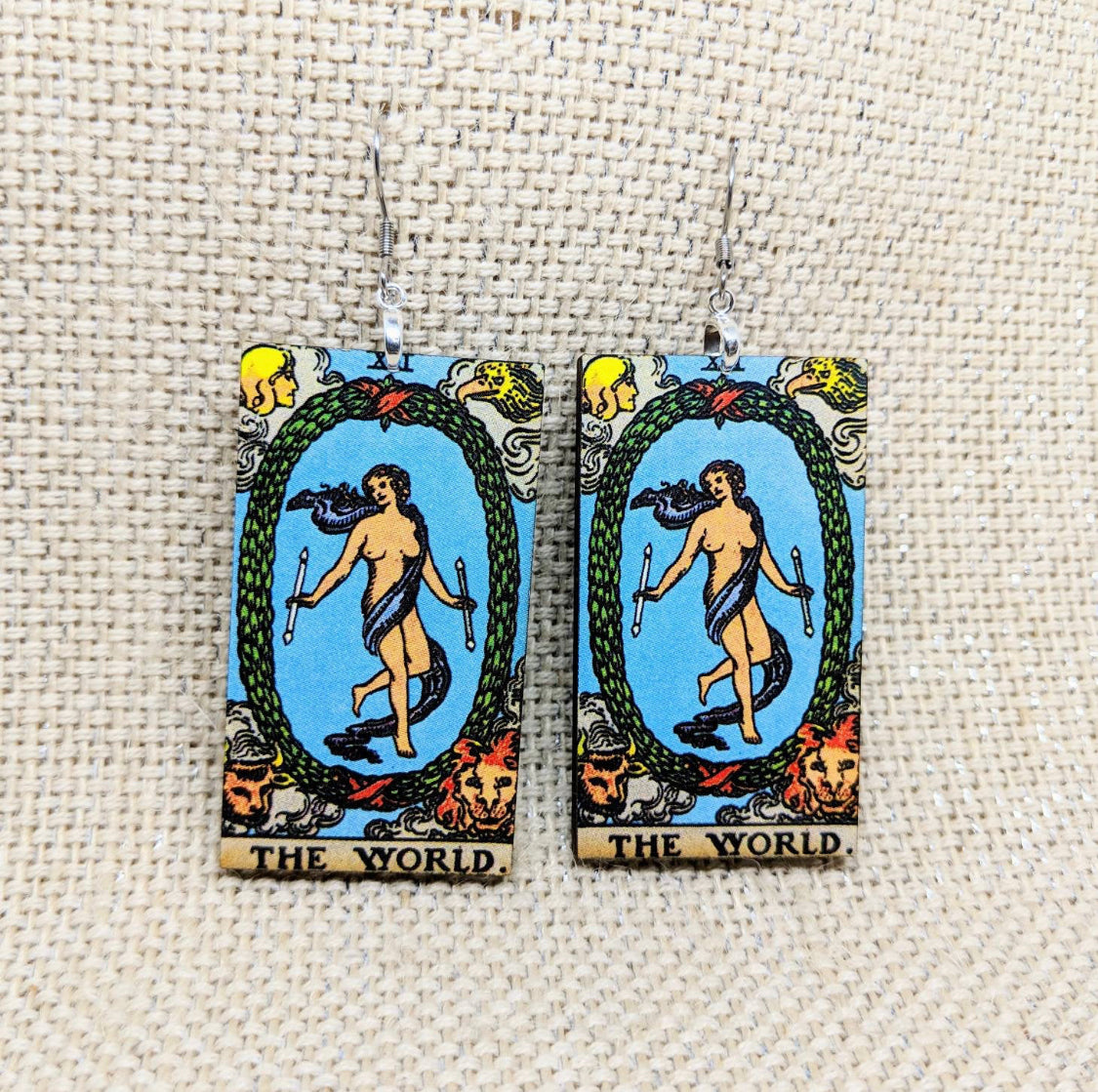 Tarot Card Earrings / The World Earrings / Tarot Gift / Tarot Earrings / Hypoallergenic / Witch Jewelry / Rider Waite Deck