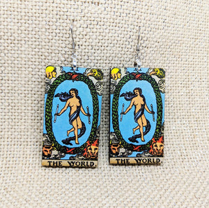 Tarot Card Earrings / The World Earrings / Tarot Gift / Tarot Earrings / Hypoallergenic / Witch Jewelry / Rider Waite Deck