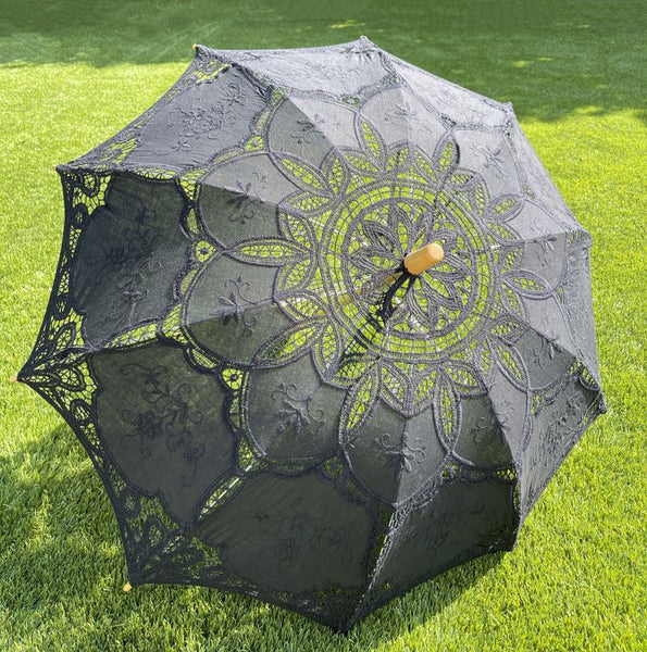 Black Full Victorian Lace Parasol/Umbrella