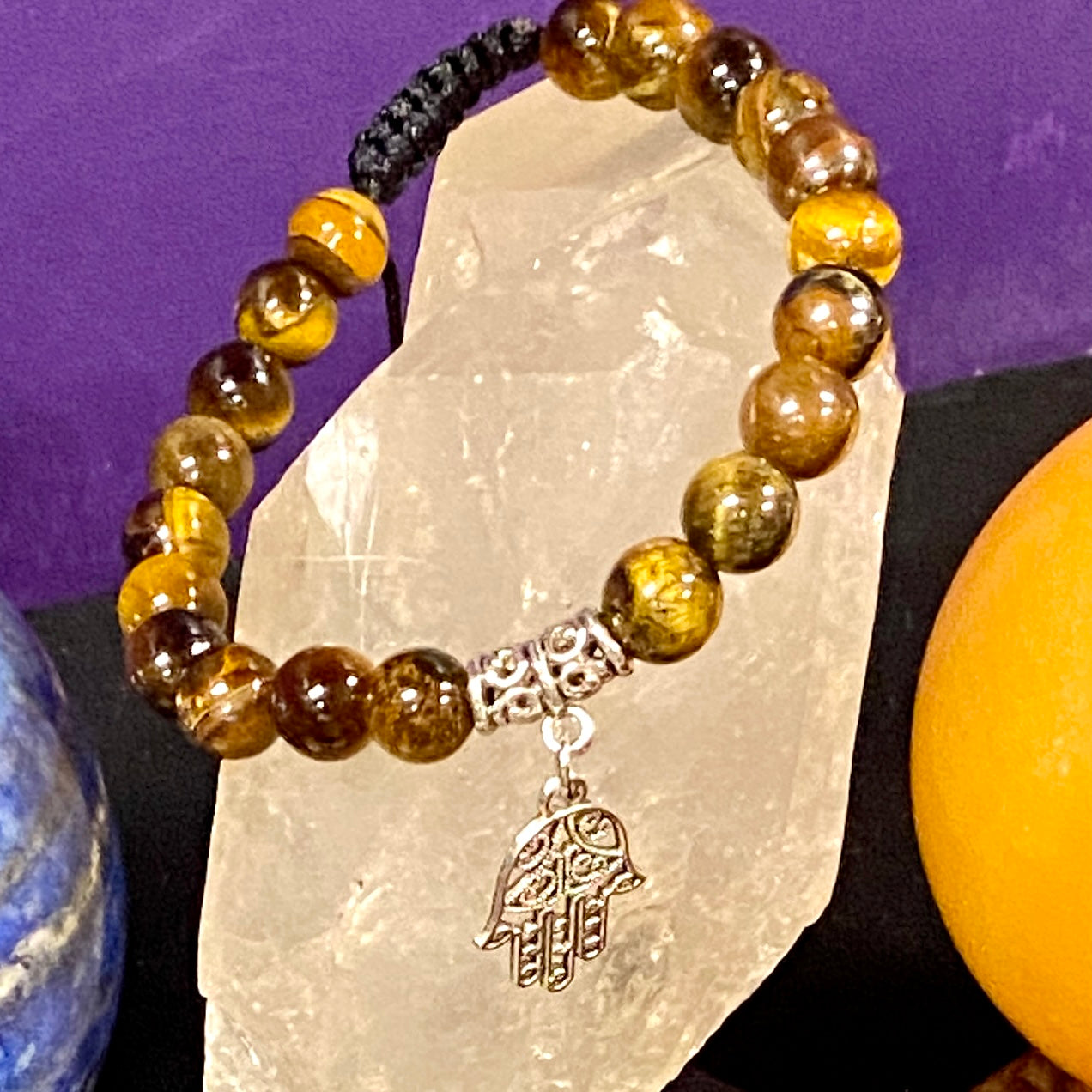 Hamsa Charm Tiger Eye Macrame Bracelet