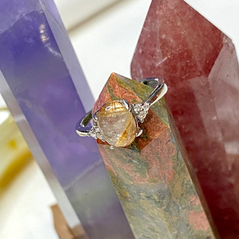 Golden Rutile Quartz Adjustable Silver Ring