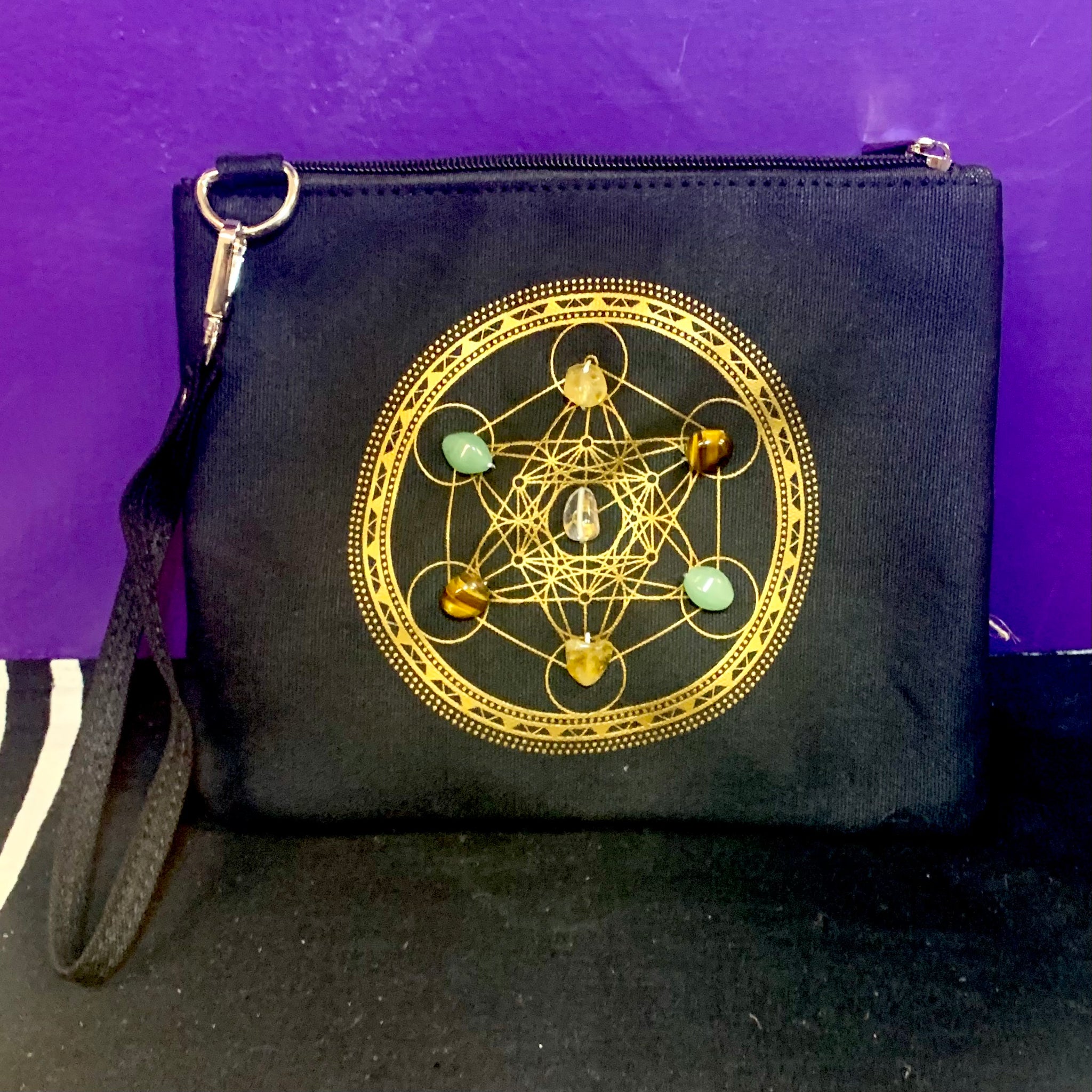 Sacred Geometry Wealth and Prosperity Crystal Grid | Purse | Crossbody Bag | Wristlet