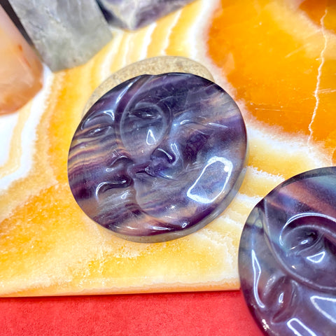 Fluorite Moon Sun Flat Back Carving