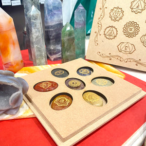 Chakra Stone Set with Carved Gift Box
