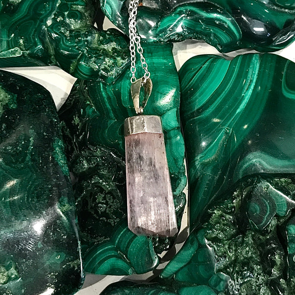 Kunzite Pendant Silver Necklace 18 Inch