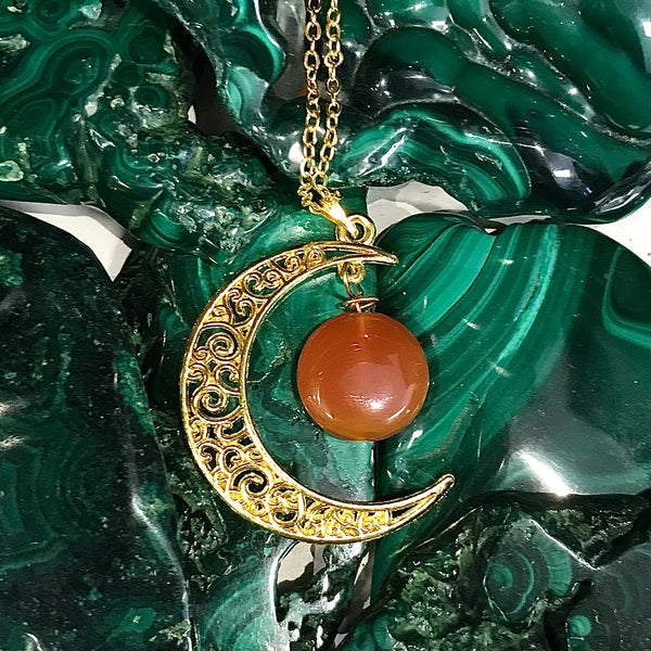 Carnelian Crescent Moon Necklace