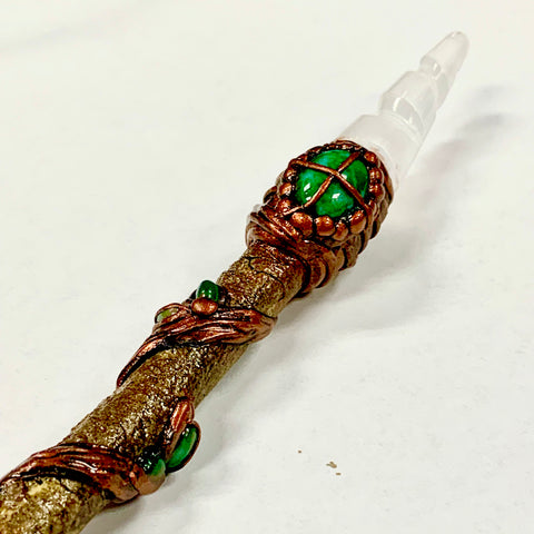 Magick Wand Eucalyptus Wood and Selenite & Green Aventurine by Dark Decors