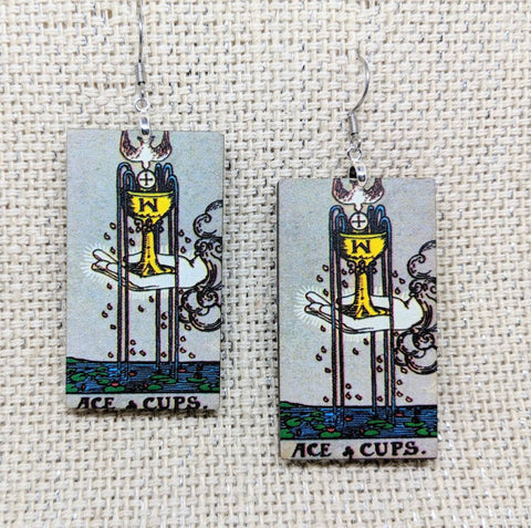 Tarot Card Earrings / Ace of Cups Earrings / Tarot Gift / Tarot Earrings / Hypoallergenic / Witch Jewelry / Rider Waite Deck