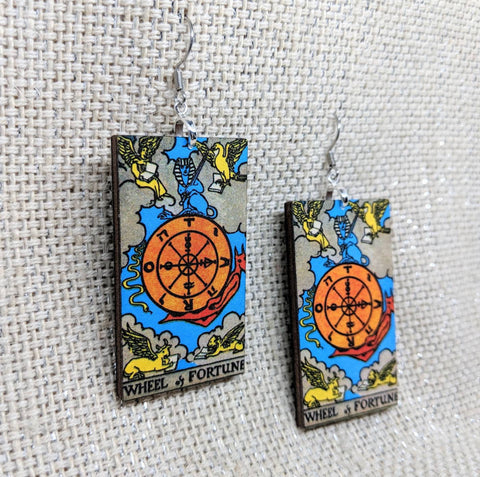 Tarot Card Earrings / Wheel of Fortune Earrings / Tarot Gift / Tarot Earrings / Hypoallergenic / Witch Jewelry / Rider Waite Deck