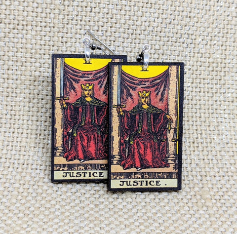 Tarot Card Earrings / Justice Earrings / Tarot Gift / Tarot Earrings / Hypoallergenic / Witch Jewelry / Rider Waite Deck