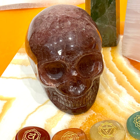 Tanzberry Strawberry Quartz 4 Inch Skull Carving