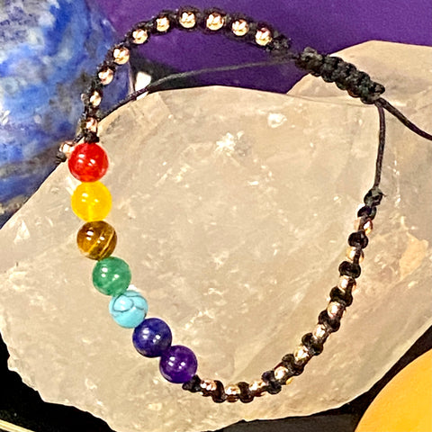 Macrame Chakra Bracelet with Gold Bead Accents