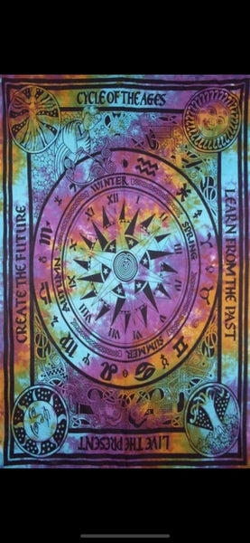 Wheel of the Past Present & Future Rainbow Tapestry