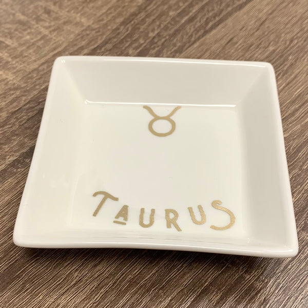 Trinket Dish Sqaure - Golden Zodiac with Sigil and Name