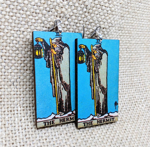 Tarot Card Earrings / The Hermit Earrings / Tarot Gift / Tarot Earrings / Hypoallergenic / Witch Jewelry / Rider Waite Deck